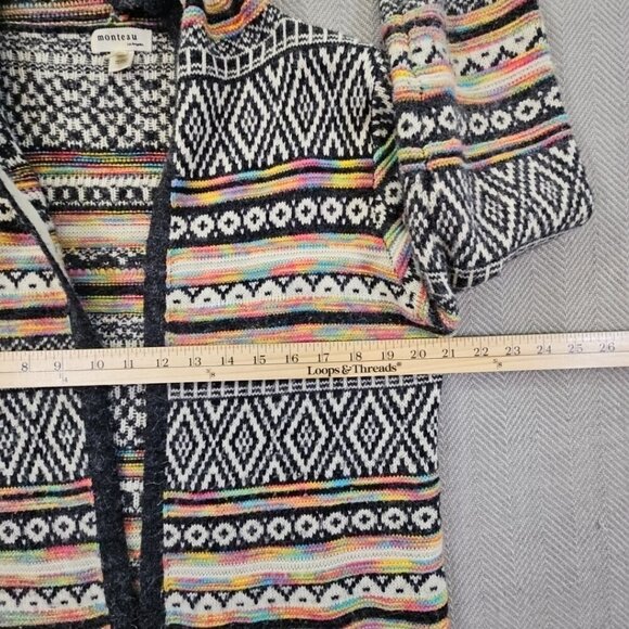 Monteau Los Angeles Hooded Open-Front Cardigan Size Large Knitted Southwestern - Picture 8 of 14